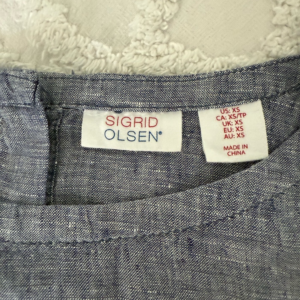Sigrid Olsen Blue Boxy Cap Sleeve Blouse - Picture 2 of 7